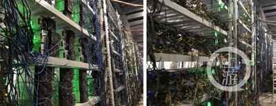 Modern mining farm with cooling and rows of mining rigs